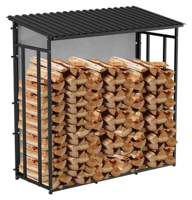 Zdjęcie produktu dla Półka na drewno kominkowe Peviasot, metalowa, pomoc przy układaniu, wymiary 185x70x185 cm, stojak na drewno opałowe