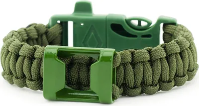 Produktbild von Paracord Universal Armband mit Flaschenöffner und Feuerstarter Survival-Seil zum Armband geflochten aus reißfestem Parachute Cord Paracord Seile 350 cord in der Farbe olivgrün (ACHTUNG: DIESES PARACORD SEIL IST NICHT ZUM KLETTERN GEEIGNET)