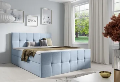 Obrázek produktu pro Manželská postel CHLOE - 200x200, světle modrá + topper