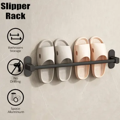 Produktbild von Aluminiumlegierung Schuhregal Kein Bohren Aufbewahrung von Schuhen Badezimmer Regal Hausschuhe Halter Badezimmer Zubehör Handtuchhalter, schwarz, 50cm