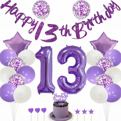 Imagen del producto de Kit de decoración para cumpleaños, globos de aluminio con el número 13, globos de látex, 81 cm, para niñas