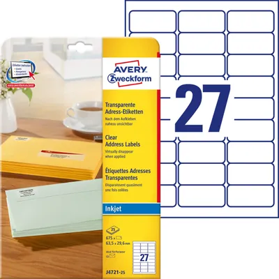 Productafbeelding van AVERY Zweckform J4721-25 Adreseiketten/Adresstickers (675 etiketten, 63,5 x 29 mm)