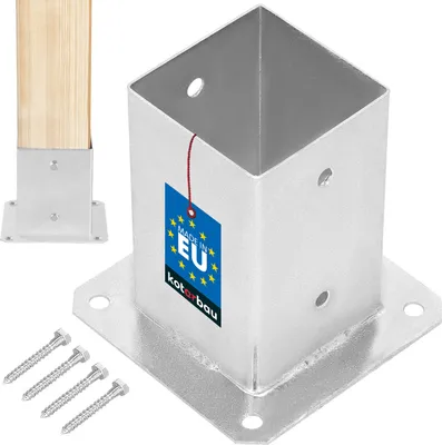 Produktbild von KOTARBAU® Pfostenträger zum Aufschrauben Aufschraubhülse für Holzpfosten 90 x 90 mm Bodenhülse für Zaunpfosten zum Aufdübeln Stahl Silber