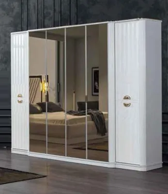 Produktbild von Schlafzimmer Set Bett Nachttisch Kommode Spiegel Kleiderschrank  moderen 5tlg.