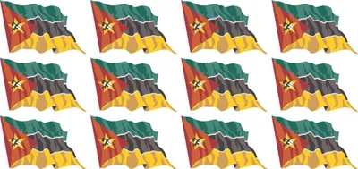 Produktbild von Mini Aufkleber Set - Pack wehend - 50x31mm - selbstklebender Sticker - Mosambik - Flagge / Banner / Standarte fürs Auto, Büro, zu Hause und die Schule - 12 Stück