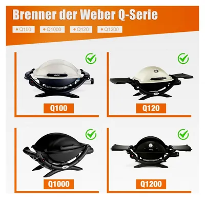 Produktbild von Edelstahlbrenner für Weber Q100, Q120, Q1000, Q1200, Q140 und Q1400 Gasgrills, Ersatzteile für Weber Baby Q, Zubehör für Brennerrohre