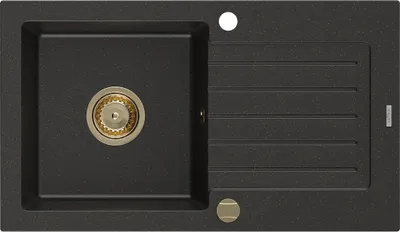 Immagine prodotto di Mexen Pablo lavello in granito a 1 vasca con sgocciolatoio 752 x 436 mm, nero/oro metallizzato, sifone oro - 6510751010-75-G