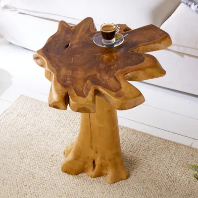 Produktbild von riess-ambiente Massiver Beistelltisch ROOT 60cm Teakholz mit Jahresringen Couchtisch Tisch