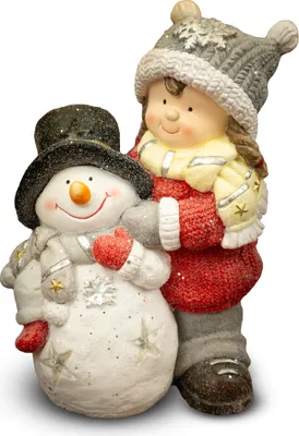 Zdjęcie produktu dla Figurka dekoracyjna dziewczynka z bałwankiem 44 cm Solis Decor
