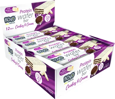 Produktbild von Novo Nutrition Protein Wafer Bar (12x40g) Cookies & Cream - Riegel - Protein-Riegel