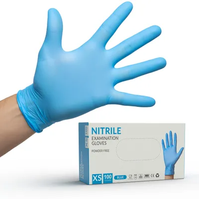 Produktbild von NITRILHANDSCHUHE PUDERFREIE HANDSCHUHE BLAU 100 Stück GRÖSSE XS