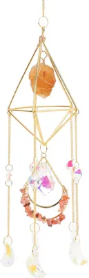 Produktbild von Sonne-Mond-Windspiel, bunter Kristall-Hängeanhänger, Veranda-Dekoration für Zuhause, Garten, Party, Hochzeit, Verlobung, roter Achat