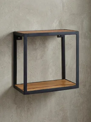 Produktbild von Wandregal PURI 35x18x35 cm Sheesham Massivholz, Bücherregal Hängend, Metallregal mit Echtholz Regalboden, Kleines Holzregal Quadratisch, Dekoregal Würfel Hängeregal Industrial Wanddeko