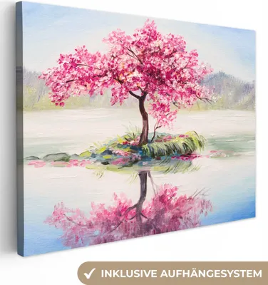 Zdjęcie produktu dla MuchoWow® - Obraz na płótnie - Malarstwo - Kwiat - Woda - Obraz olejny, fototapeta, dekoracja ścienna obrazy salon, 80x60cm