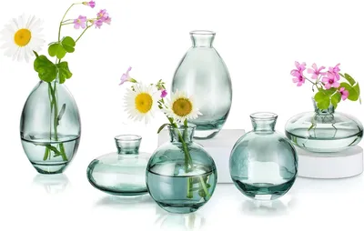 Produktbild von Famanu Set kleine Glasvasen für Tischdekoration – Vintage Bud Vasen in Grün