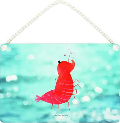 Produktbild von Mr. & Mrs. Panda Schild Garnele Franzose DIN A4 - Oceanblue - Geschenk, Holzschild, Krabbe, Türschild, Französisch, kleine aufmerksamkeit, Meer, Wandbild Holz, wandtafel