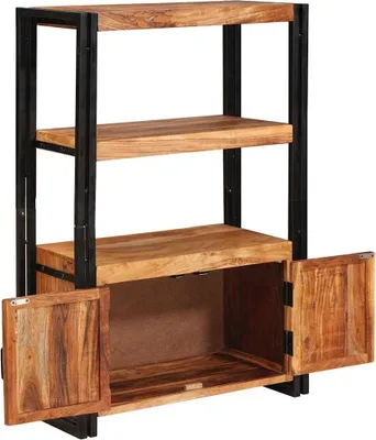 Image de vidaXL Bibliothèque avec portes Marron Bois massif Acacia et métal