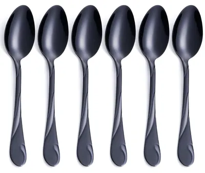 6 schwarze Esslöffel, 19,3 cm, Edelstahl, matt, spülmaschinengeeignet