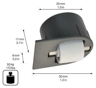 Produktbild von WAGNER Soft-Lenkrolle/Bohrsenkrolle ROLLER-MINI STOPP SCHWER - Durchmesser Ø 15 mm, Gehäuse Kunststoff schwarz 30/Ø25 x 17/6 mm, Metallstift, Tragkraf