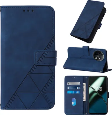Obrázek produktu pro Flipové kožené pouzdro pro OnePlus 11 peněženkový design pouzdro s embosováním, držákem karet a stojánkem modré