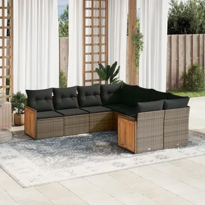 Produktbild von Design 8-tlg. Garten-Sofagarnitur mit Kissen Grau Poly Rattan, Gartenmöbel-Sets 2024 Neu