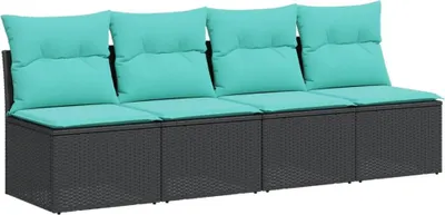 Image de vidaXL Canapé de jardin avec coussins 4 places noir poly rotin