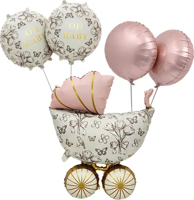Imagen del producto de Decoración para fiesta de bebé (niña), set de 5 piezas, color rosa dorado, de papel de aluminio, ideal para decorar la habitación del bebé