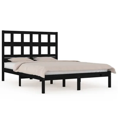 Image de vidaXL Massivholzbett Schwarz Kiefer 200x200 cm