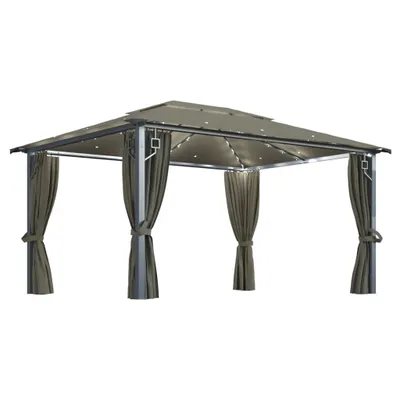 Produktbild von vidaXL Pavillon mit Vorhängen & LED-Lichterkette 400x300 cm Taupe Alu