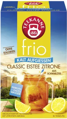 Produktbild von Teekanne frio Classic Eistee Zitrone ohne Kalorien aus Schwarztee 45g