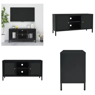 Image de Meuble TV vidaXL noir 105 x 35 x 52 cm en acier et verre - Meuble TV - Meubles TV - Meubles TV - Meubles TV