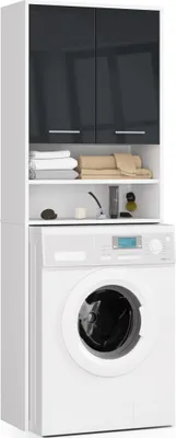 Produktbild von Waschmaschinenschrank AKORD FIN Weiß  Graphit Hochglanz B64 x H180 x T30 cm