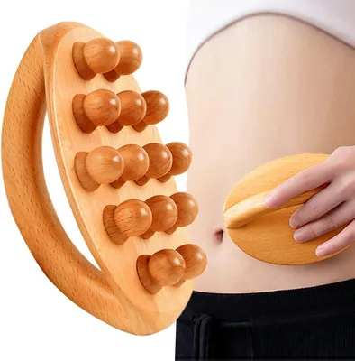 Produktbild von Holz Massagebürste - Körperbürste aus Holz - Peelingbürste - Massagegerät mit 14 Holzperlen - für Rücken, Bauch, Schultern und Körperpflege