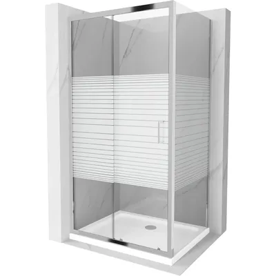 Image de Mexen Apia Douche pliante 130 x 80 cm, Rayures, Chrome + Receveur de douche plat - 840-130-080-01-20-4010