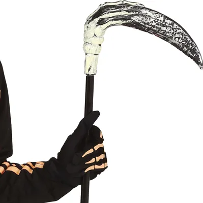 Immagine prodotto di Halloween Falce Falce 7 Costume Triste Mietitore Spaventoso Prop Falce Nero Bianco Costume Halloween Accessorio Spaventoso Design Bacchetta Teschio Silhouette, Colore: Argento