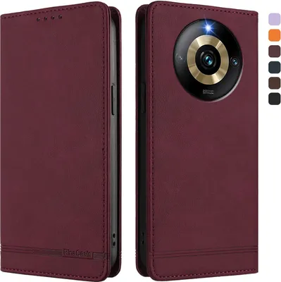 Obrázek produktu pro Pouzdro pro Realme Narzo 60 Pro, retroPolyuretankožené flip pouzdro s stojánkem a přihrádkami na karty Červený