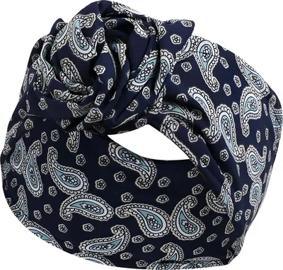 Image de Bandeau de cheveux turban en coton avec paisley rétro en bleu