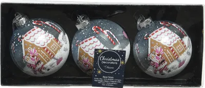 Produktbild von Weihnachtskugeln Glas 8cm mit Winterlandschaft Motiv 3er Set nachtblau