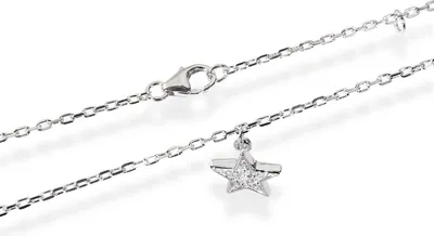 Produktbild von 25cm 925 Sterling Silber Fußkette Anker Kette Rhodiniert Stern 1,4mm 2g 5441