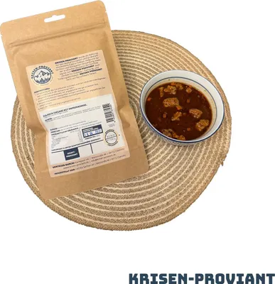 Produktbild von Krisen-Proviant - Gulasch (vegan) Paprikasosse Notvorrat/Notration 5J. haltbar