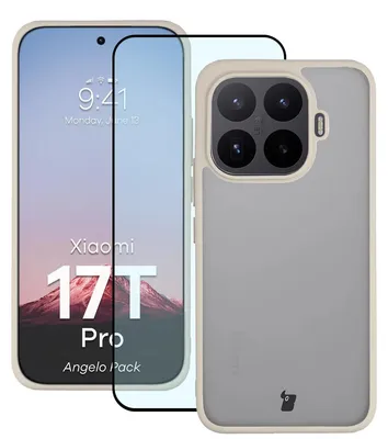 Produktbild von Schutzhülle + gehärtetem Glas für Xiaomi 17T Pro, Bizon Angelo Pack, Semitransparent mit beigem Rahmen
