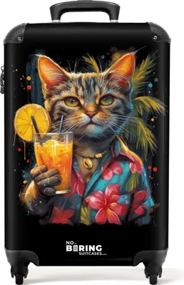 Obrázok produktu pre NoBoringSuitcases.com Tvrdý príručný kufor 55x35x20 cm, 36L, Summery Graffiti: Cat, cestovný kufor na 4 kolieskach
