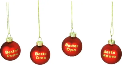 Produktbild von 24 Glas Weihnachtskugeln Ø 3,5 cm Rot mit Spruch