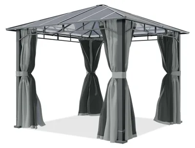 Immagine prodotto di TOOLPORT Gazebo giardino 3x3 m, alluminio, tetto policarbonato ca. 8 mm, grigio - con pannelli laterali e zanzariere