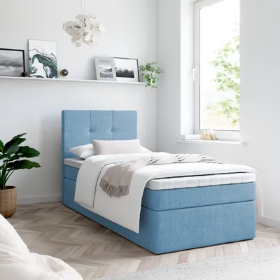 Produktbild von Bett, Boxspringbett MERA PREMIUM MINI 90x200cm, ohne Topper mit Bettkästen, Einzelbett, Stauraum, Polsterbett, (Hellblau - AURA 13)