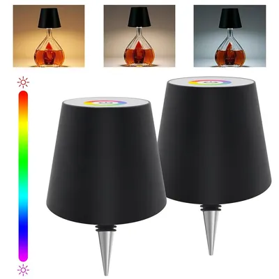 Produktbild von Wiederaufladbare RGB Flaschenlampe 2er Set, Touch Tischlampe mit 3 Farbtemperaturen, USB-C, 2000mAh, dimmbare Nachttischlampe