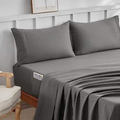 Obrázek produktu pro Kompletní sada šedé povlečení Unyqoos® – prostěradlo na matrace 180 x 190/200 cm, prostorná přehození 270 x 290 cm, 2 povlaky na polštáře 50 x 80 cm, měkký polyester