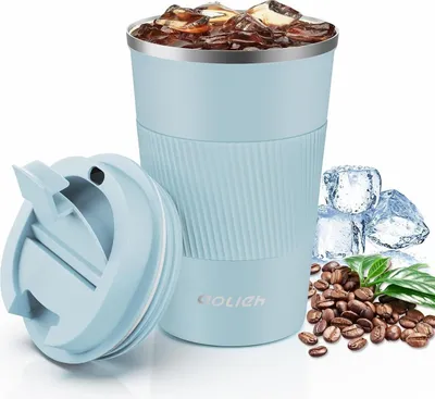 Image de Aolieh Gobelet thermique en acier inoxydable Travel Mug Gobelet isolant 380ml Bleu clair