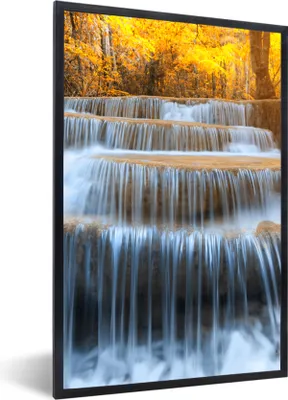 Produktbild von MuchoWow® Gerahmtes Poster Wasserfall - Natur - Bäume - Herbst - Landschaft 60x90 cm - Poster mit Schwarzem Bilderrahmen Wandposter Rahmen Foto Bilder - Kunst