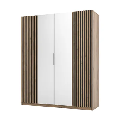 Produktbild von Garderobenschrank KORA XII Eiche Evoke/Schwarz mit Lamellentüren und Spiegel - Kleiderschrank für Flur, Schlafzimmer, Ankleideraum mit viel Stauraum